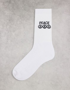 Белые носки с символом мира ASOS DESIGN-Коричневый цвет
