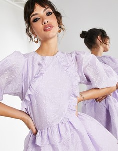 Платье мини из фактурной органзы с оборками ASOS EDITION-Фиолетовый цвет