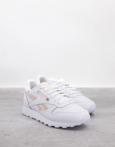 Бело-бежевые кожаные кроссовки Reebok Classic-Белый