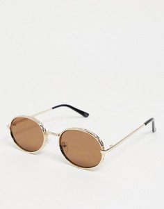 Овальные солнцезащитные очки в золотистой оправе с декоративной отделкой ASOS DESIGN-Золотистый