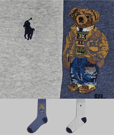Набор из 2 пар носков с логотипом медведя серого и синего цветов Polo Ralph Lauren-Серый