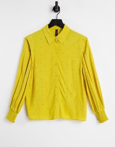 Лаймовая рубашка в горошек с отделкой на плечах и присборенными манжетами (от комплекта) Y.A.S-Многоцветный