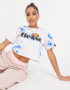 Розовая укороченная футболка с принтом тай-дай ellesse Alberta-Розовый цвет