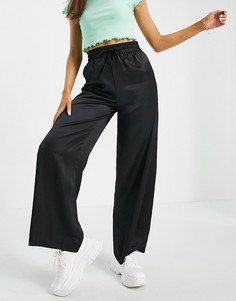 Черные широкие атласные брюки от комплекта New Look-Черный цвет