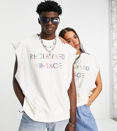 Белый свитшот без рукавов в стиле унисекс с радужным логотипом Reclaimed Vintage Inspired