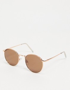Солнцезащитные очки в стиле ретро в круглой оправе цвета розового золота Vero Moda-Золотистый