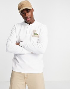 Светлое фактурное поло с длинным рукавом и логотипом в университетском стиле Lacoste-Белый
