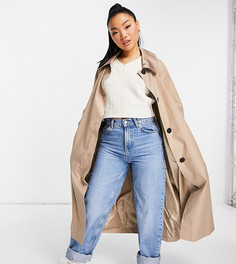 Атласный тренч бойфренда цвета мокко ASOS DESIGN Petite-Светло-бежевый