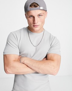 Светло-серая облегающая футболка из вафельного трикотажа от комплекта ASOS DESIGN-Серый