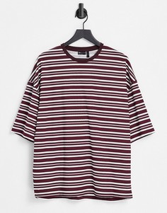 Футболка в стиле oversized в горизонтальную полоску бордового цвета ASOS DESIGN-Красный