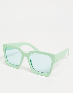 Мятно-зеленые квадратные солнцезащитные очки в массивной оправе со скошенными углами ASOS DESIGN-Зеленый цвет