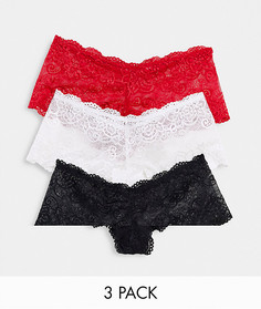 Набор из 3 кружевных трусиков-шорт черного, белого и красного цвета Hunkemoller-Многоцветный