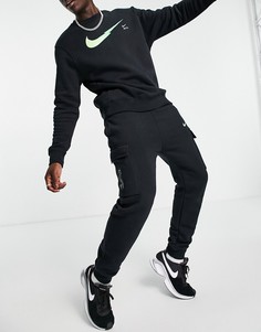 Черные флисовые джоггеры карго с логотипом Nike Zig Zag-Черный цвет