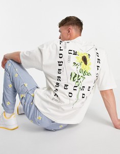 Белая oversized-футболка с принтом цветов на спине ASOS DESIGN-Белый