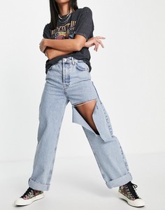 Выбеленные oversized-джинсы в винтажном стиле с рваной отделкой Topshop-Голубой