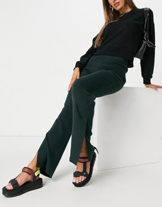 Темно-зеленые трикотажные брюки с разрезами по краю Weekday Cameo-Зеленый цвет