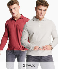 2 поло из органического хлопка с длинными рукавами ASOS DESIGN-Многоцветный