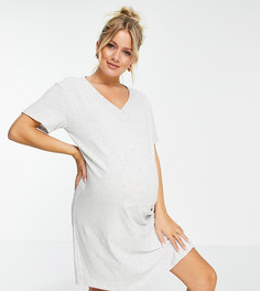 Серая меланжевая ночная сорочка из органического хлопка для кормящих мам с застежкой на пуговицы Lindex Lina-Серый