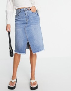 Голубая джинсовая юбка миди с разрезом спереди Vero Moda-Голубой