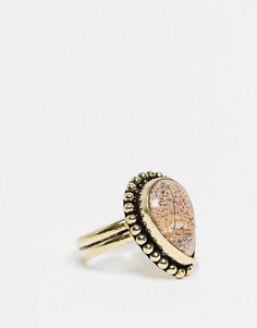Золотистое кольцо с полудрагоценным камнем пейзажной яшмой ASOS DESIGN-Золотистый