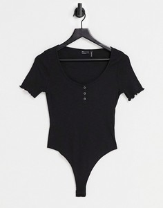 Черное боди на кнопках спереди с короткими рукавами ASOS DESIGN-Черный цвет