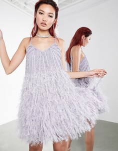 Платье мини на бретелях с отделкой пайетками и перьями ASOS EDITION-Фиолетовый цвет