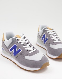 Кроссовки серого/синего цвета New Balance 574-Голубой