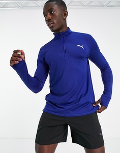 Синий свитшот на короткой молнии PUMA Running Favorite-Голубой