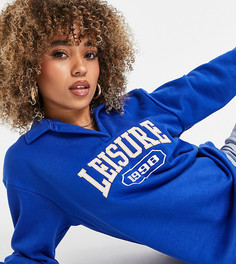 Синий свитшот с воротником поло и надписью "Leisure" Missguided-Голубой