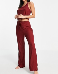 Бордовый пижамный комплект с майкой с кружевной отделкой Topshop-Красный