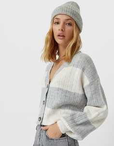 Мягкий полосатый кардиган в рубчик Stradivarius-Многоцветный