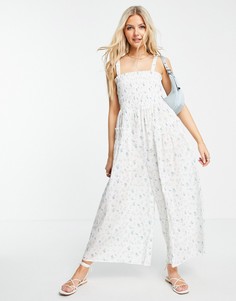 Комбинезон с присборенной эластичной спинкой и цветочным принтом ASOS DESIGN-Многоцветный