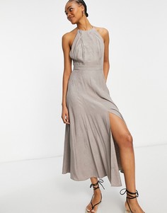 Серо-коричневое платье мидакси с драпировкой French Connection Due-Серый