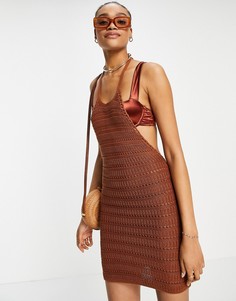 Платье мини цвета хаки вязки кроше с завязкой на шее ASOS DESIGN-Зеленый цвет