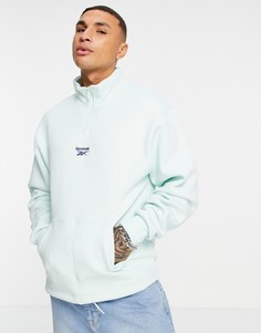 Бледно-голубой свитшот с короткой молнией и логотипом по центру Reebok Classics-Белый