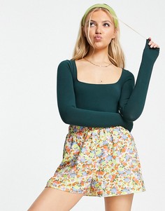Зеленое боди с квадратным вырезом Miss Selfridge-Зеленый цвет