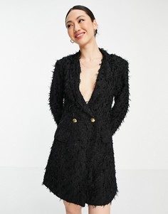 Черное платье-блейзер мини с фактурной отделкой в стиле "oversized" ASOS DESIGN-Черный цвет
