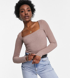 Серо-коричневое боди с квадратным вырезом ASOS DESIGN Tall-Коричневый цвет