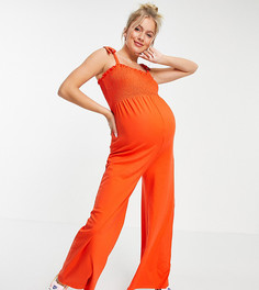 Ярко-оранжевый трикотажный комбинезон со сборками New Look Maternity-Оранжевый цвет