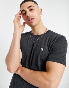 Черная футболка с закругленным нижним краем и маленьким логотипом Abercrombie & Fitch-Черный цвет