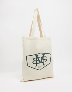 Бежевая сумка-тоут из плотной ткани с эмблемой ASOS DESIGN-Черный цвет