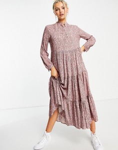 Розовое платье-рубашка мидакси с цветочным принтом QED London-Розовый цвет