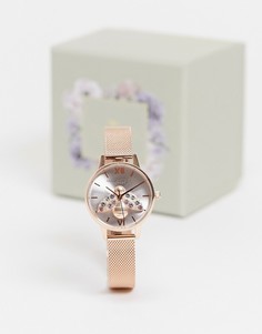 Женские часы с сетчатым браслетом, пчелой на циферблате и дизайном в стиле радуги и солнечных лучей Olivia Burton-Черный
