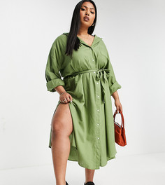 Пляжная рубашка макси цвета хаки с ремнем ASOS DESIGN Curve-Зеленый цвет