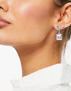 Серьги с квадратными подвесками-кристаллами Krystal Swarovski-Серебристый