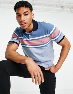 Голубое поло из пике с логотипом и полосками разной ширины на груди Original Penguin-Голубой