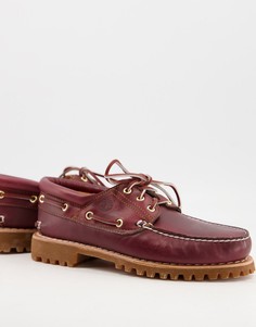 Классические мокасины с 3 парами люверсов бордового цвета Timberland Authentics-Коричневый цвет