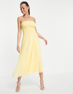 Платье-бандо макси желтого цвета со складками ASOS DESIGN-Желтый