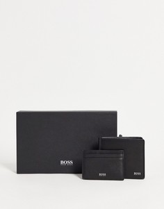 Подарочный набор: бумажник и кредитница с логотипом BOSS-Черный цвет