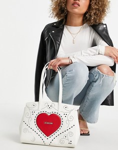 Белая сумка-тоут с большим логотипом-сердцем Love Moschino-Белый